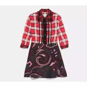 COACH 1941 Plaid Peter Pan Collar Mixed Silk Print Mini Dress – Size 4 NWOT